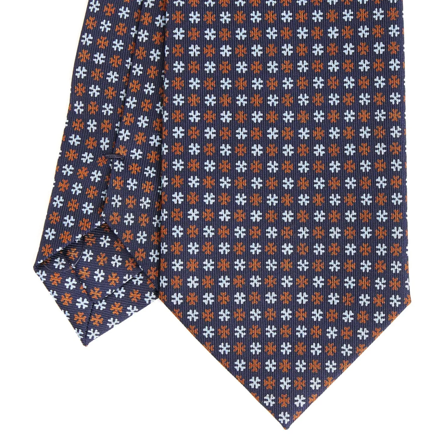 CRAVATTA SARTORIALE CLASSICA IN SETA BLU SCURO Microfantasia fiore