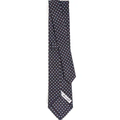 CRAVATTA SARTORIALE CLASSICA IN SETA BLU SCURO Microfantasia fiore