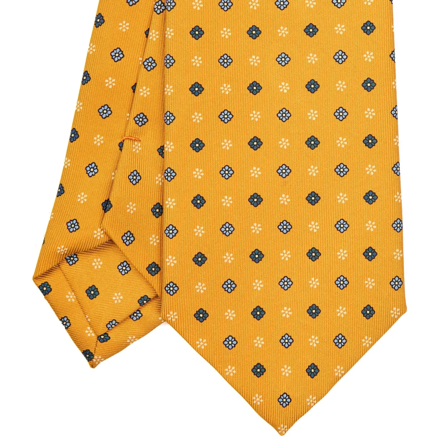 CRAVATTA SARTORIALE CLASSICA IN SETA GIALLA Microfantasia fiore
