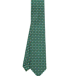 CRAVATTA SARTORIALE CLASSICA IN SETA VERDE SCURO Microfantasia fiore