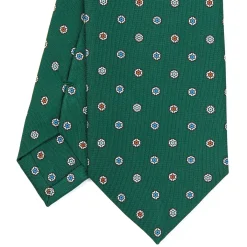 CRAVATTA SARTORIALE CLASSICA IN SETA VERDE SCURO Microfantasia fiore
