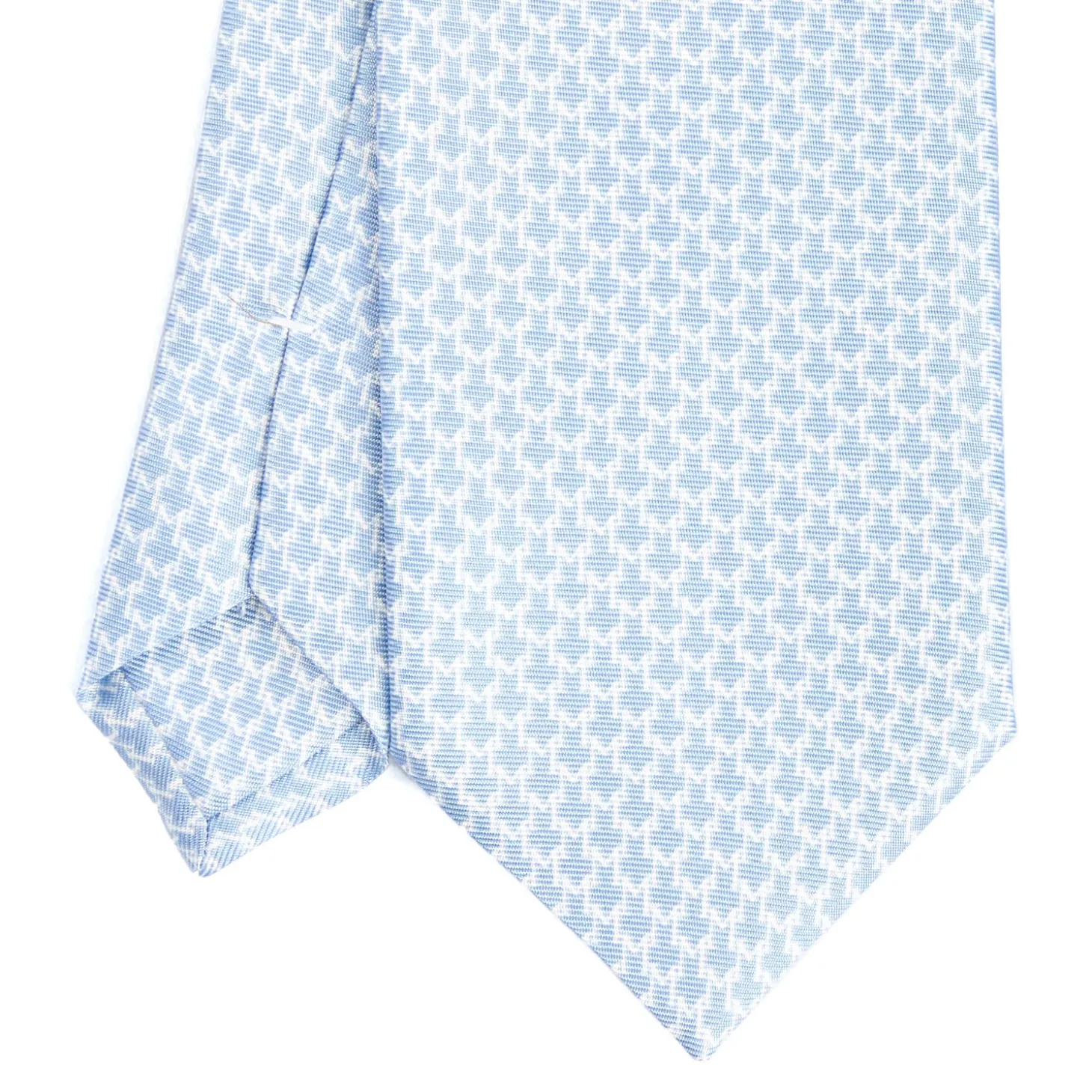 CRAVATTA SARTORIALE CLASSICA IN SETA AZZURRA Microfantasia m geometrica