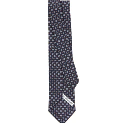 CRAVATTA SARTORIALE CLASSICA IN SETA BLU SCURO Microfantasia fiore