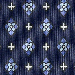 CRAVATTA SARTORIALE 7 CM IN SETA BLU SCURO Microfantasia fiore