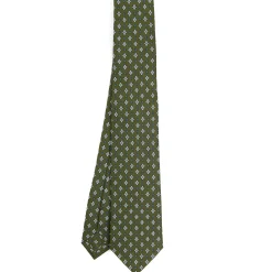 CRAVATTA SARTORIALE 7 CM IN SETA VERDE OLIVA Microfantasia fiore