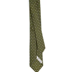 CRAVATTA SARTORIALE 7 CM IN SETA VERDE OLIVA Microfantasia fiore