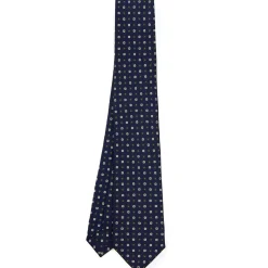 CRAVATTA SARTORIALE 7 CM IN SETA BLU SCURO Microfantasia fiore