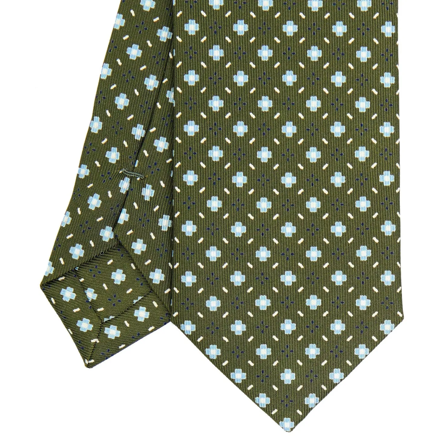 CRAVATTA SARTORIALE 7 CM IN SETA VERDE OLIVA Microfantasia fiore