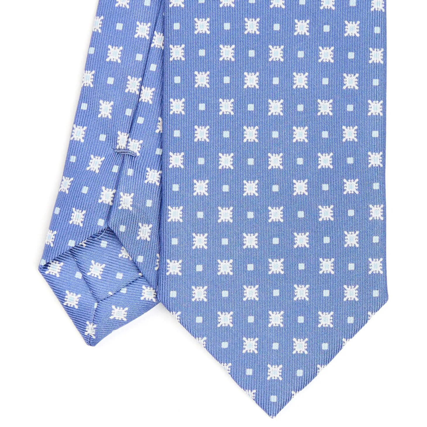 CRAVATTA SARTORIALE 7 CM IN SETA AZZURRO POLVERE Microfantasia fiore