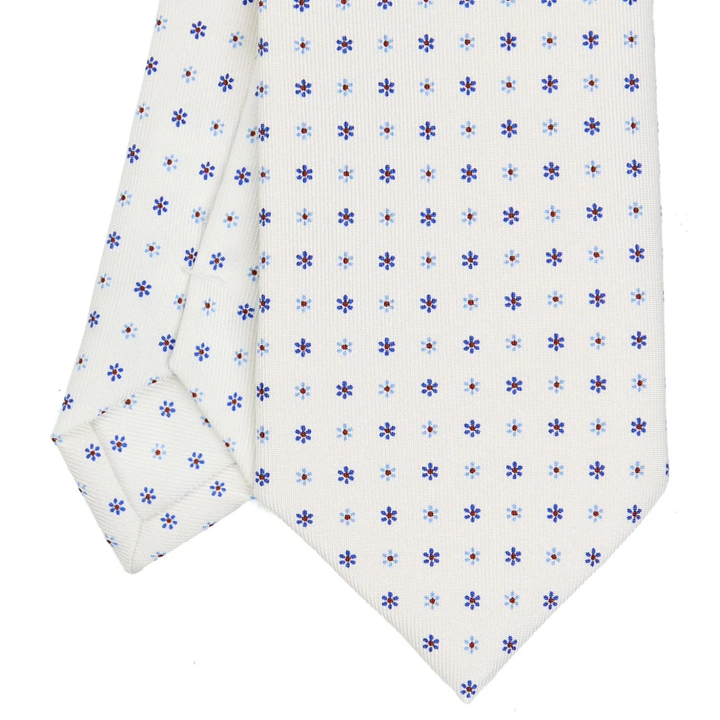 CRAVATTA SARTORIALE EXTRA LONG IN SETA BIANCA Microfantasia fiore