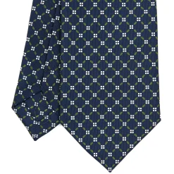 CRAVATTA SARTORIALE EXTRA LONG IN SETA BLU SCURO Microfantasia fiore