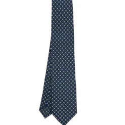 CRAVATTA SARTORIALE EXTRA LONG IN SETA BLU SCURO Microfantasia fiore