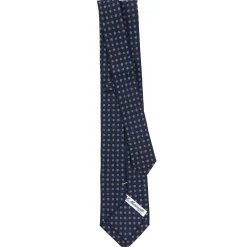 CRAVATTA SARTORIALE EXTRA LONG IN SETA BLU SCURO Microfantasia fiore