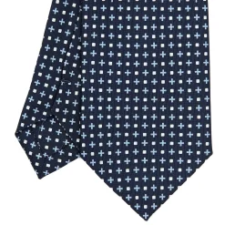 CRAVATTA SARTORIALE EXTRA LONG IN SETA BLU SCURO Microfantasia fiore