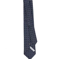 CRAVATTA SARTORIALE EXTRA LONG IN SETA BLU SCURO Microfantasia fiore