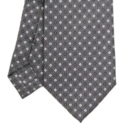 CRAVATTA SARTORIALE EXTRA LONG IN SETA GRIGIO SCURO Microfantasia fiore