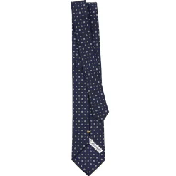 CRAVATTA SARTORIALE EXTRA LONG IN SETA BLU SCURO Microfantasia fiore