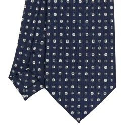 CRAVATTA SARTORIALE EXTRA LONG IN SETA BLU SCURO Microfantasia fiore