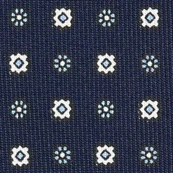 CRAVATTA SARTORIALE EXTRA LONG IN SETA BLU SCURO Microfantasia fiore