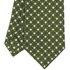 CRAVATTA SARTORIALE EXTRA LONG IN SETA VERDE OLIVA Microfantasia fiore