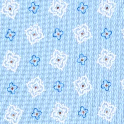 CRAVATTA SARTORIALE EXTRA LONG IN SETA AZZURRA Microfantasia fiore