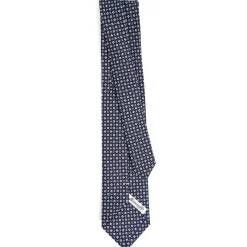 CRAVATTA SARTORIALE EXTRA LONG IN SETA BLU SCURO Microfantasia fiore