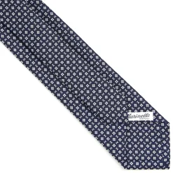 CRAVATTA SARTORIALE EXTRA LONG IN SETA BLU SCURO Microfantasia fiore