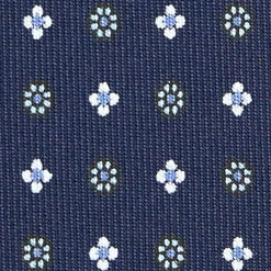 CRAVATTA SARTORIALE EXTRA LONG IN SETA BLU SCURO Microfantasia fiore