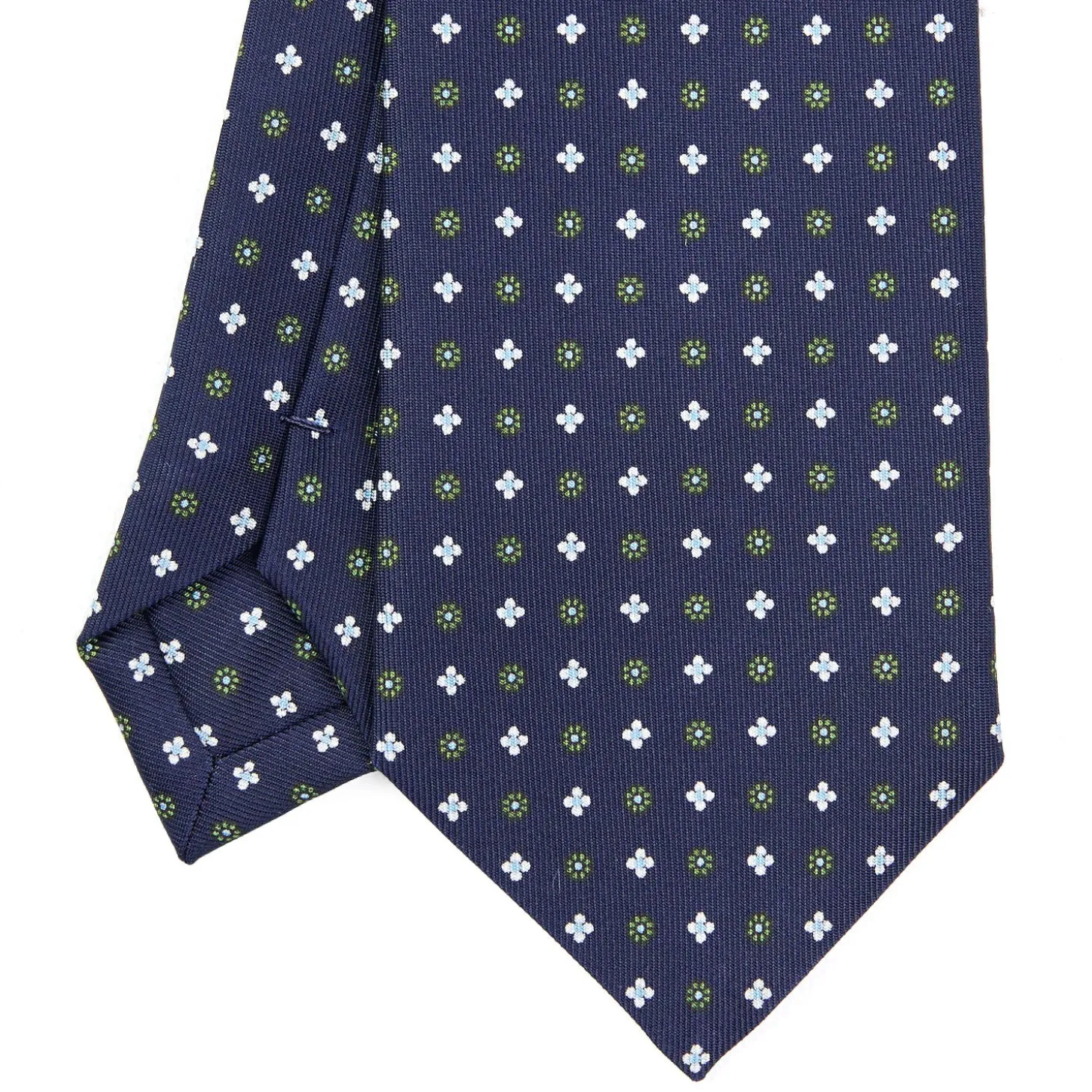 CRAVATTA SARTORIALE EXTRA LONG IN SETA BLU SCURO Microfantasia fiore