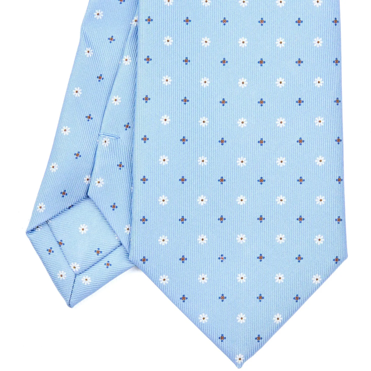 CRAVATTA SARTORIALE EXTRA LONG IN SETA AZZURRA Microfantasia fiore