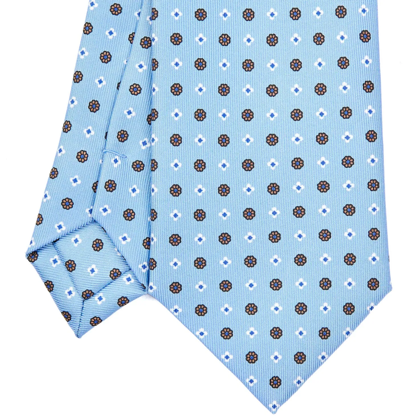 CRAVATTA SARTORIALE EXTRA LONG IN SETA AZZURRA Microfantasia fiore