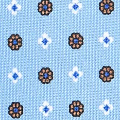 CRAVATTA SARTORIALE EXTRA LONG IN SETA AZZURRA Microfantasia fiore