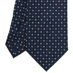 CRAVATTA SARTORIALE EXTRA LONG IN SETA BLU SCURO Microfantasia fiore