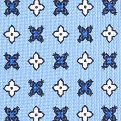 CRAVATTA SARTORIALE EXTRA LONG IN SETA AZZURRA Microfantasia fiore