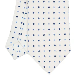 CRAVATTA SARTORIALE EXTRA LONG IN SETA BIANCA Microfantasia fiore