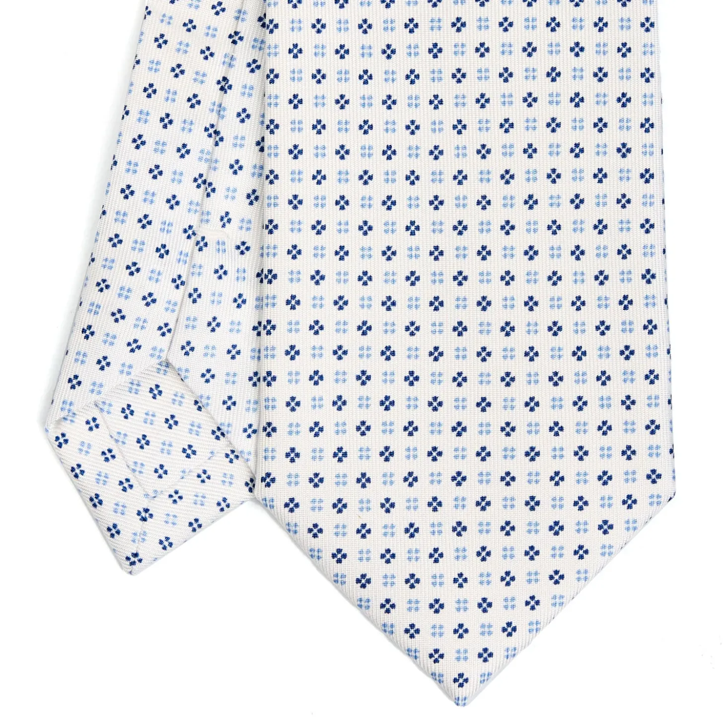 CRAVATTA SARTORIALE EXTRA LONG IN SETA BIANCA Microfantasia fiore