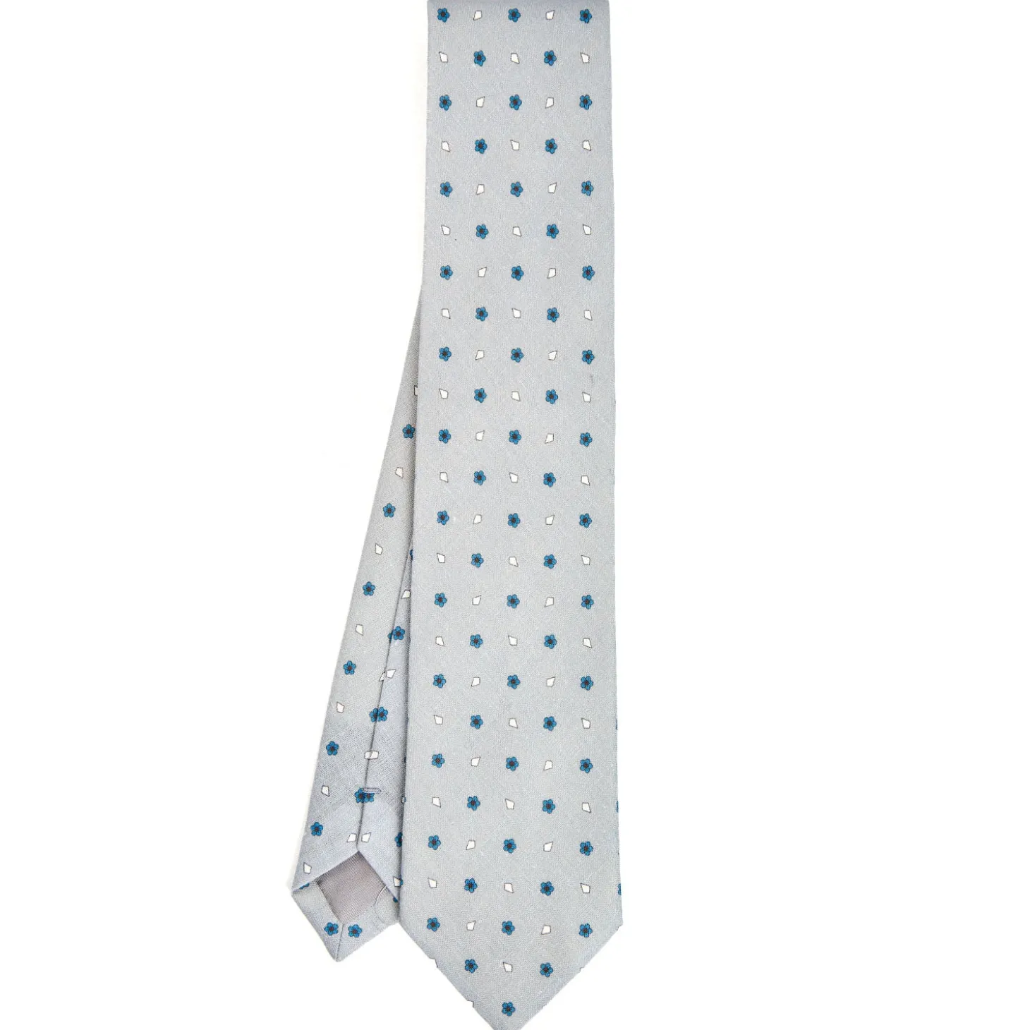 CRAVATTA SARTORIALE IN COTONE E SETA GRIGIO CHIARO Macrofantasia fiore