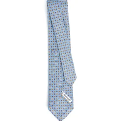 CRAVATTA SARTORIALE IN LINO AZZURRA Microfantasia fiore