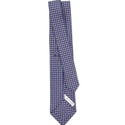 CRAVATTA SARTORIALE IN LINO BLU Microfantasia fiore