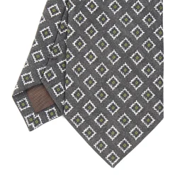 CRAVATTA SARTORIALE IN LINO GRIGIO SCURO Macrofantasia geometrica