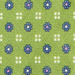 CRAVATTA SARTORIALE IN LINO VERDE Microfantasia fiore