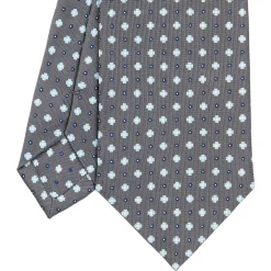 CRAVATTA SARTORIALE IN SETA GRIGIO SCURO Microfantasia fiore