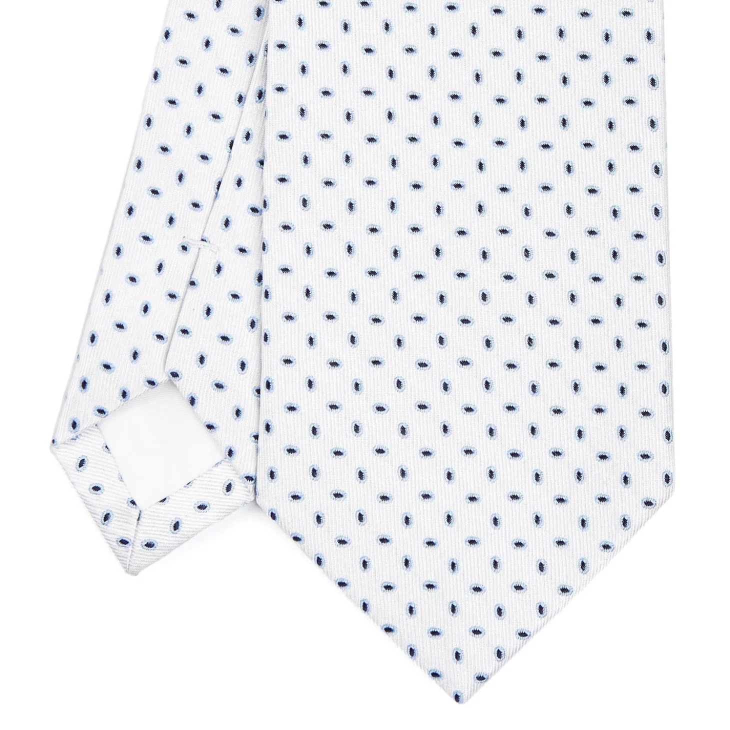 CRAVATTA SARTORIALE IN SETA JACQUARD BIANCA Microfantasia geometrica