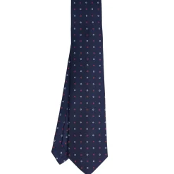 CRAVATTA SARTORIALE 7 PIEGHE IN SETA BLU SCURO Microfantasia fiore