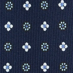 CRAVATTA SARTORIALE 7 PIEGHE IN SETA BLU SCURO Microfantasia fiore