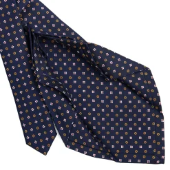 CRAVATTA SARTORIALE 7 PIEGHE IN SETA BLU SCURO Microfantasia fiore