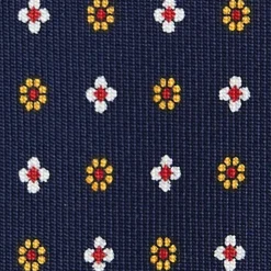 CRAVATTA SARTORIALE 7 PIEGHE IN SETA BLU SCURO Microfantasia fiore