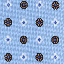 CRAVATTA SARTORIALE 7 PIEGHE IN SETA AZZURRA Microfantasia fiore