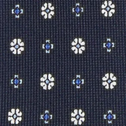CRAVATTA SARTORIALE 9 PIEGHE IN SETA BLU SCURO Microfantasia fiore