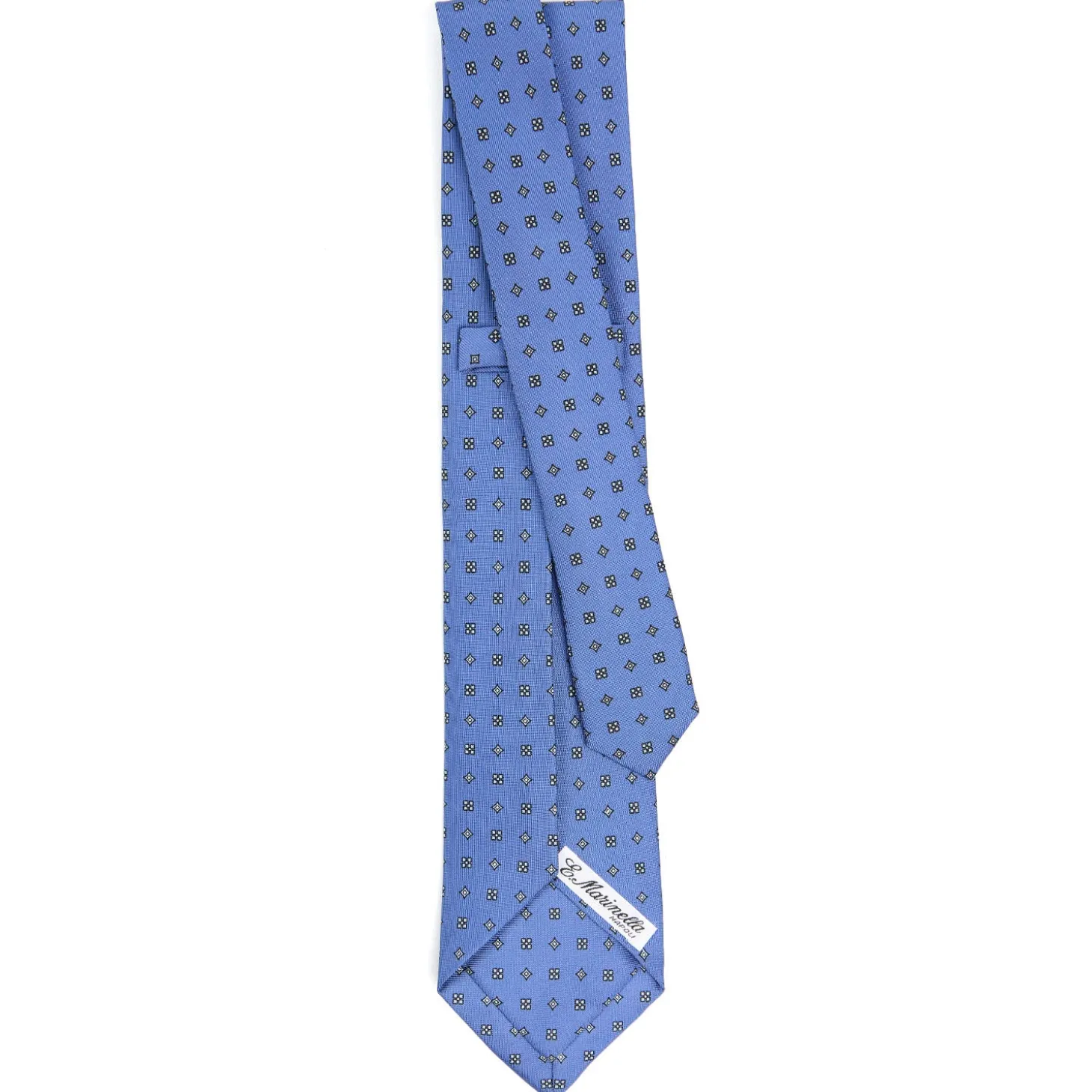 CRAVATTA SARTORIALE 7 PIEGHE IN SETA AZZURRO POLVERE Microfantasia fiore